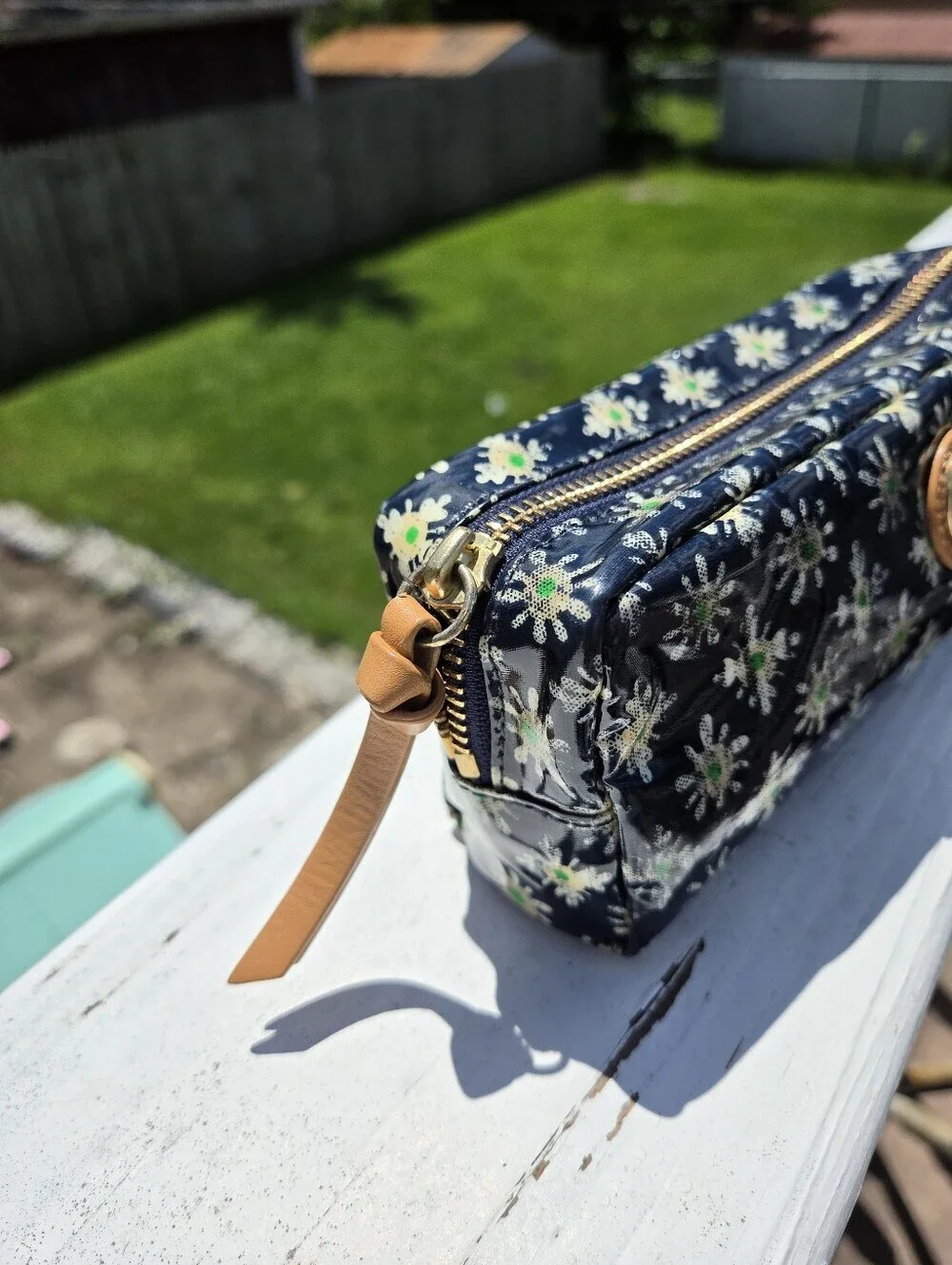 Tory Burch Kerrington Cosmetic Case Navy Happy Time Floral Makeup Pouch Travel B